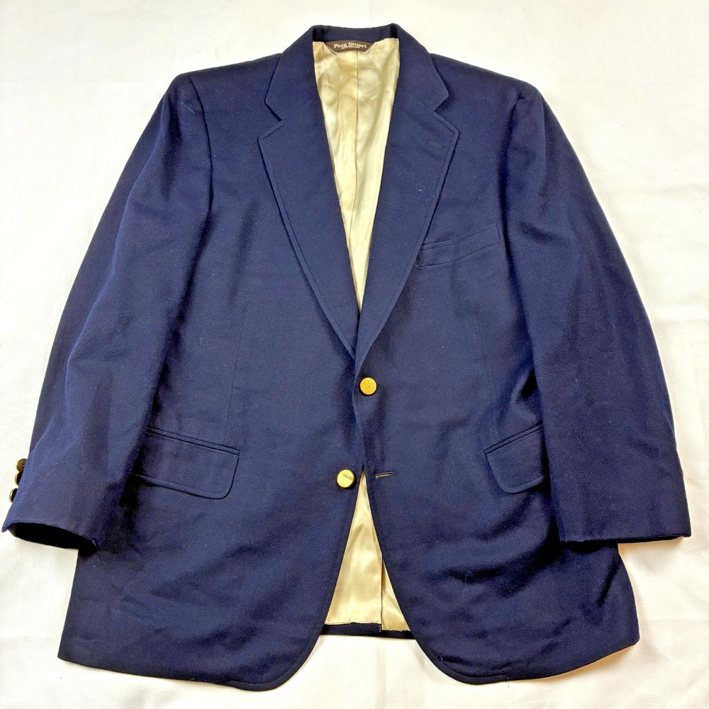 Paul Stuart Blazer Men 43S‎ Navy Blue Flannel Wool Gold Button Ivy Trad Vintage